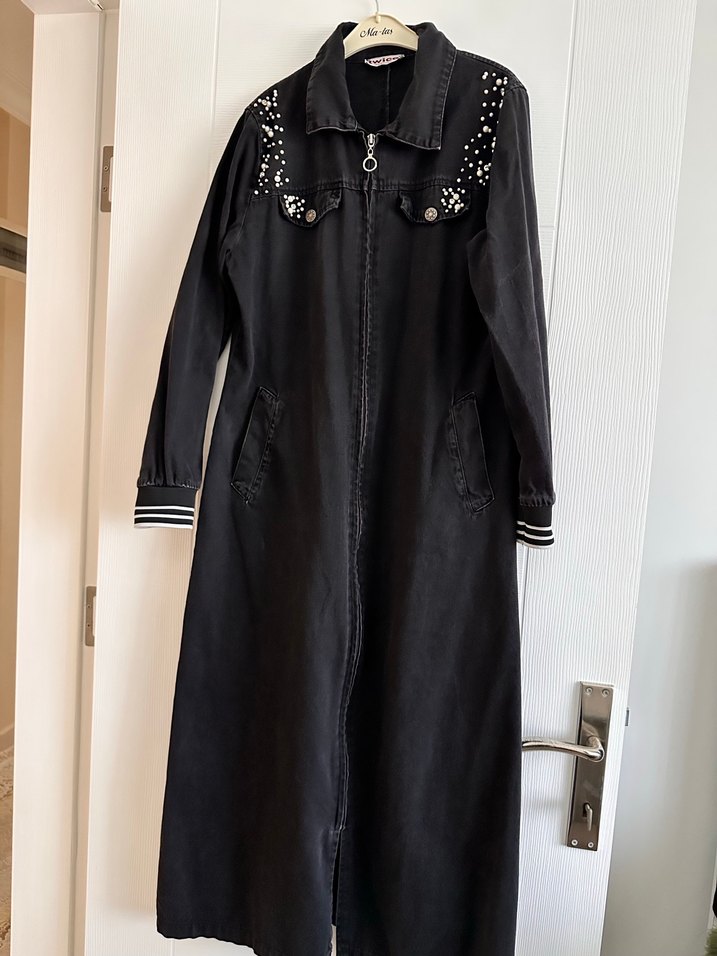 Düğmeli Siyah Nakışlı trenç /pardüse - Görsel 2