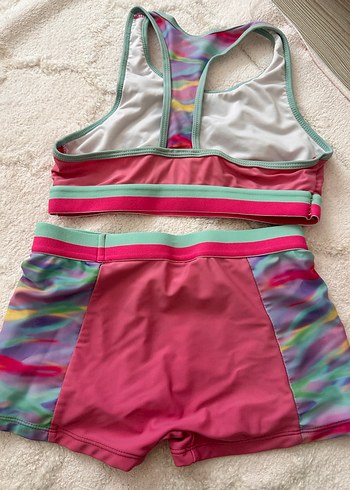 Kız Çocuk Pembe Renkli Tie-Dye Desenli Spor Bikini - Görsel 2