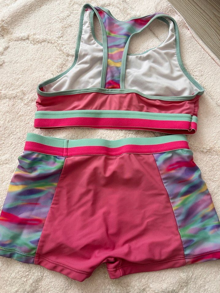 Kız Çocuk Pembe Renkli Tie-Dye Desenli Spor Bikini - Görsel 2