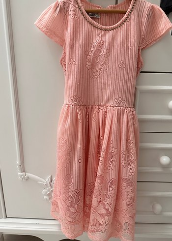 Dantel İşlemeli Pembe Kız Elbisesi - Görsel 4