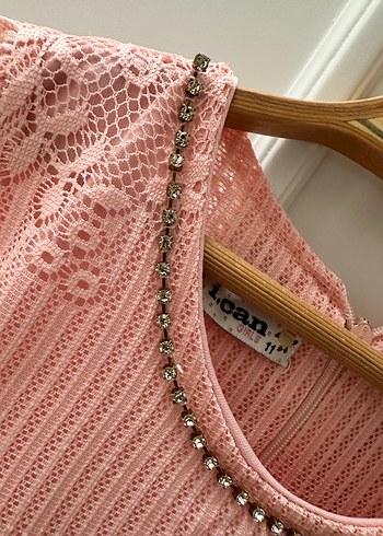 Dantel İşlemeli Pembe Kız Elbisesi - Görsel 2