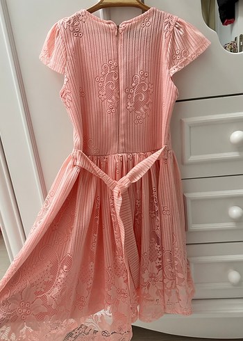 Dantel İşlemeli Pembe Kız Elbisesi - Görsel 3