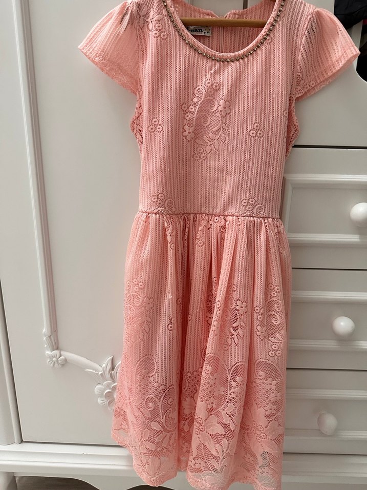 Dantel İşlemeli Pembe Kız Elbisesi - Görsel 4