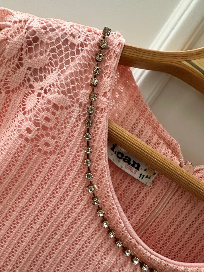 Dantel İşlemeli Pembe Kız Elbisesi - Görsel 2