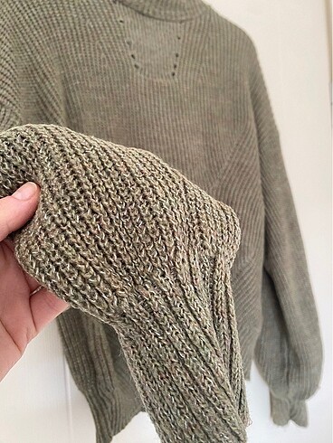 xl Beden Mango yün örme kazak oversize haki yeşil