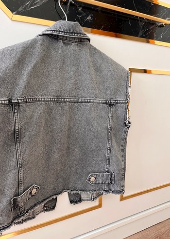34 Beden gri Renk Gri Düğmeli Kolsuz Denim Ceket