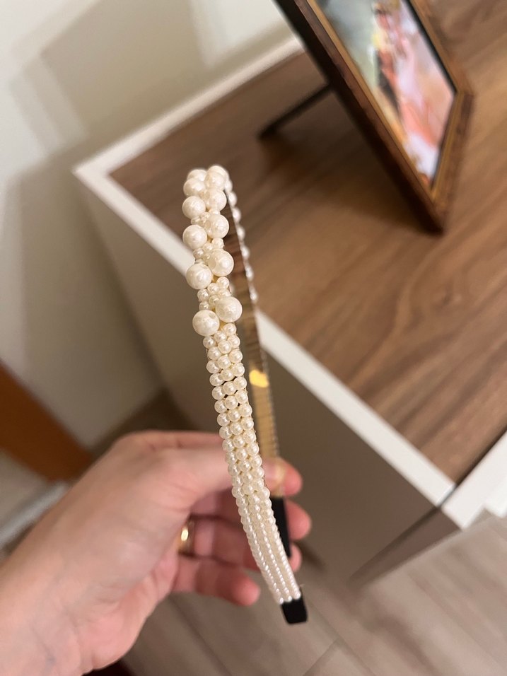 Boncuklu Krem taç - Görsel 3