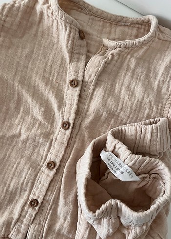 Bej Müslin Erkek Bebek Kısa Kollu Takım - Görsel 2