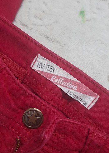 universal Beden Kadın Parlak Kırmızı Düğmeli kot Pantolon