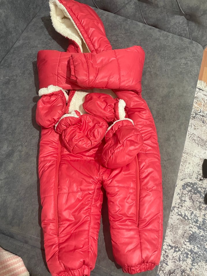 Kürklü Pembe Kız Bebek Kar Tulumu - Görsel 3