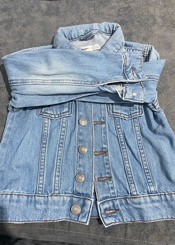 Kız Çocuk Mavi Düğmeli Kot Ceket - Görsel 2