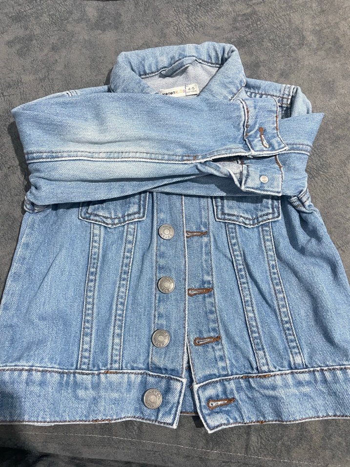 Kız Çocuk Mavi Düğmeli Kot Ceket - Görsel 2