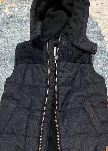 Erkek Çocuk Gri Kapüşonlu Denim Yelek - Görsel 2