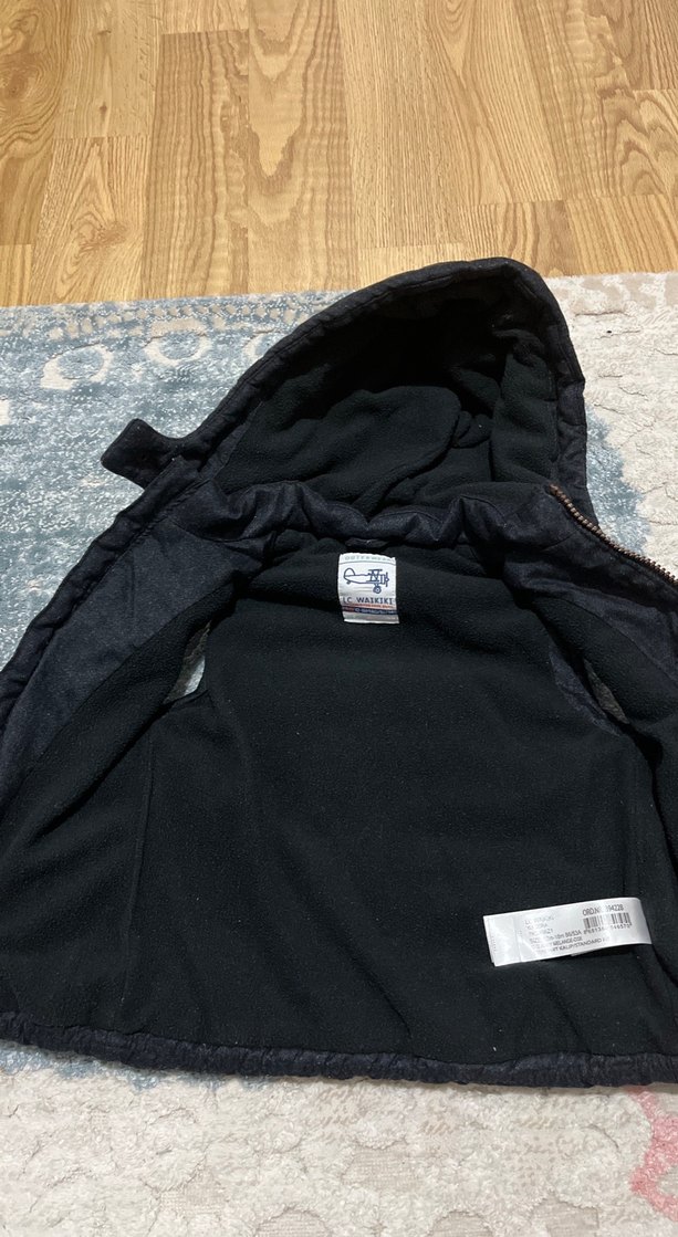 Erkek Çocuk Gri Kapüşonlu Denim Yelek - Görsel 4