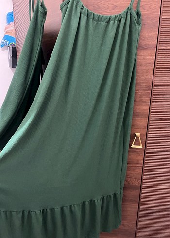 l Beden yeşil Renk Yeşil Uzun Askılı Bohem Elbise