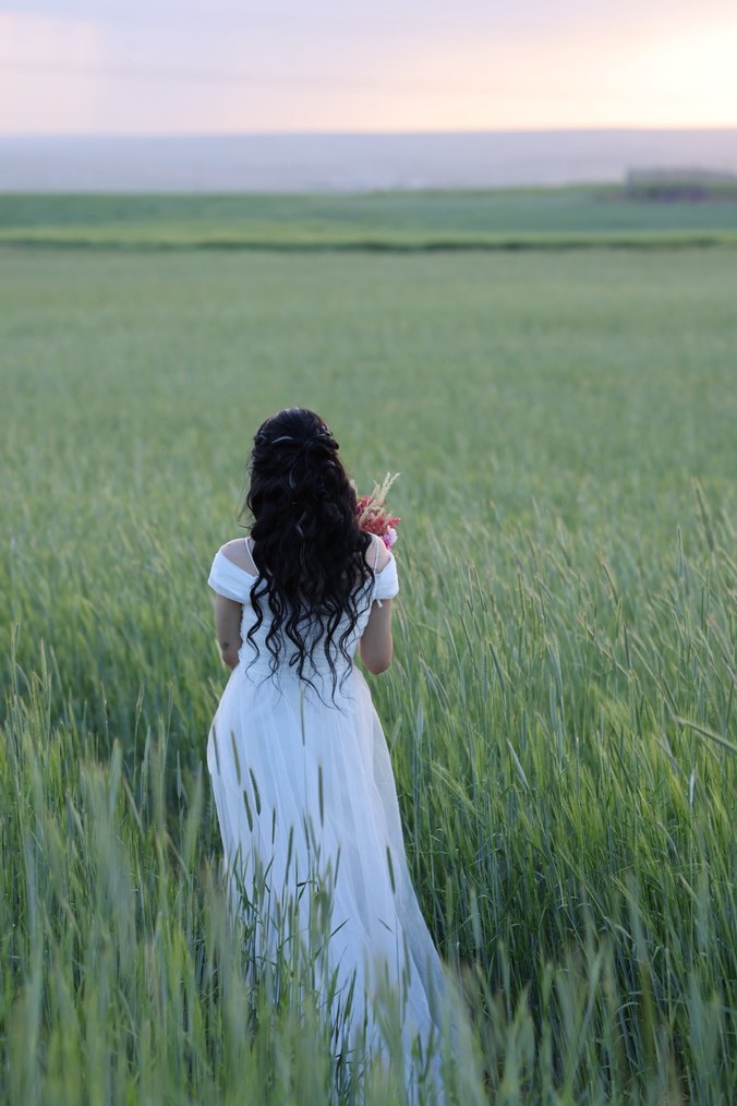 Straplez Beyaz A Kesim Uzun elbise - Görsel 4