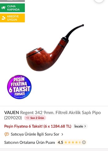 VAUEN Regent 342 9mm Filtreli Akrilik Saplı Pipo