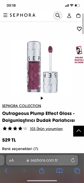  Beden pembe Renk Sephora Gloss