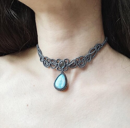 makrome larimar el yapımı kolye