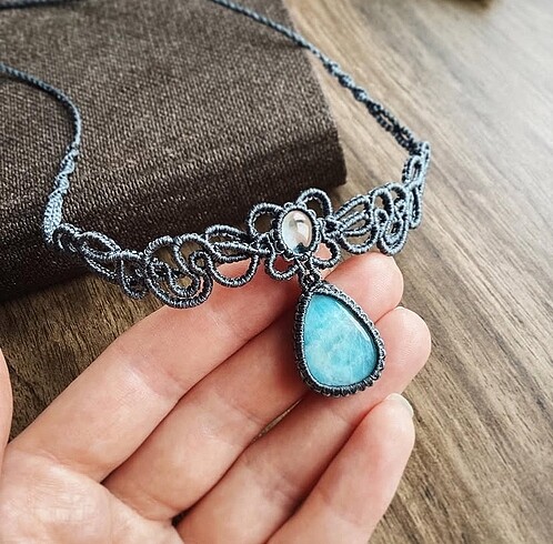 American Vintage makrome larimar el yapımı kolye