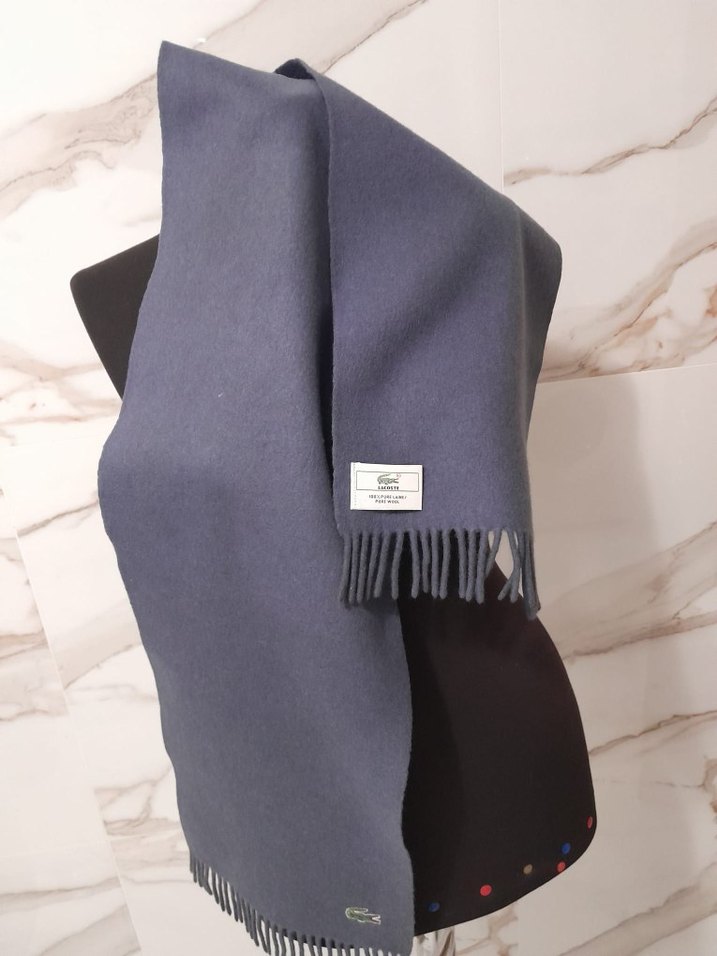 Lacoste 100% yun original. Gri Minimalist Erkek Atkı - Görsel 4