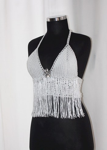 El Örgüsü Beyaz Mini Büstiyer - Görsel 2