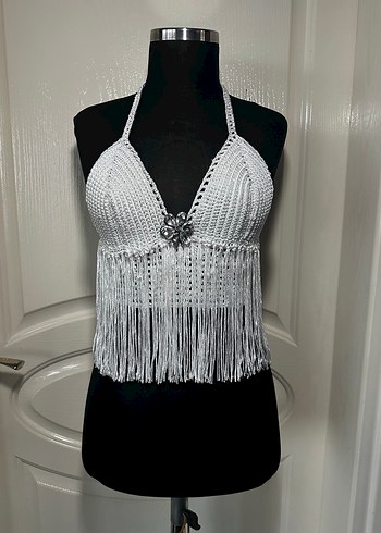 El Örgüsü Beyaz Mini Büstiyer - Görsel 3