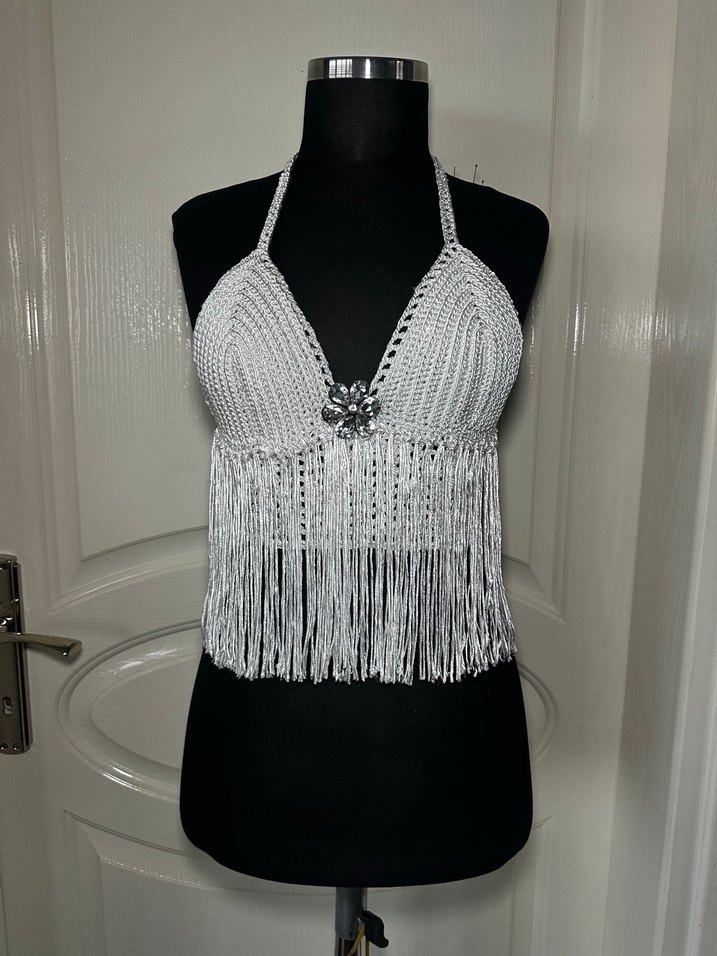 El Örgüsü Beyaz Mini Büstiyer - Görsel 4