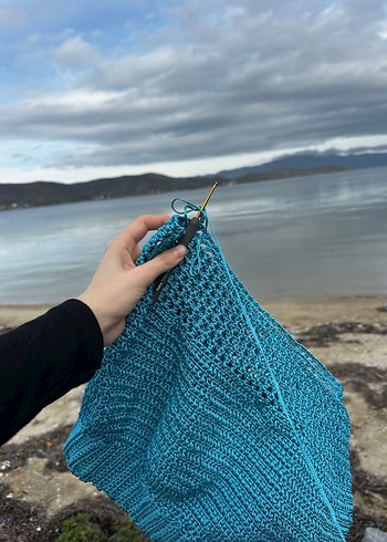 Turkuaz El Örgüsü Büstiyer ve Etek - Görsel 4