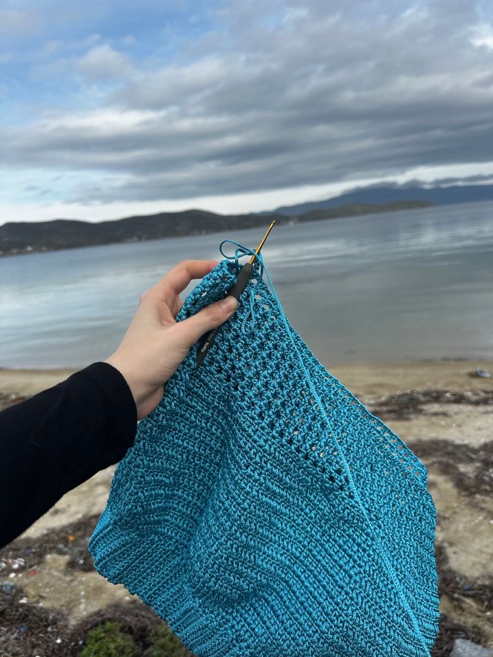 Turkuaz El Örgüsü Büstiyer ve Etek - Görsel 4