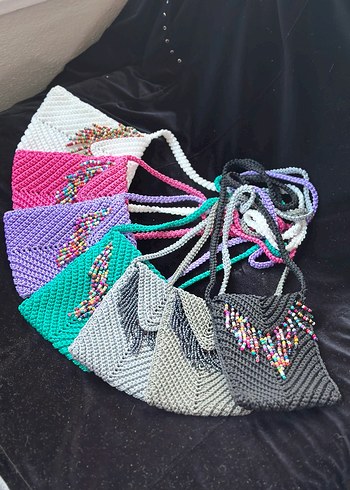 Boncuk İşlemeli Renkli Bohem Çanta - Görsel 2