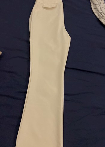 Beyaz Midi Kumaş Kadın Pantolon - Görsel 2