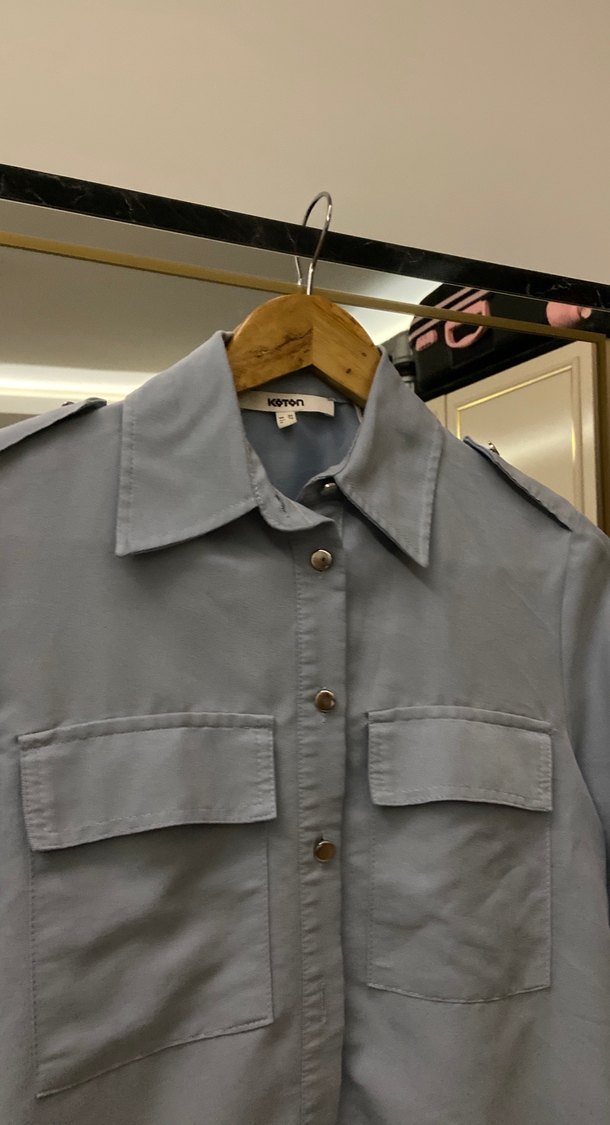 Mavi Kadın Kısa Kollu Düğmeli Gömlek - Görsel 2