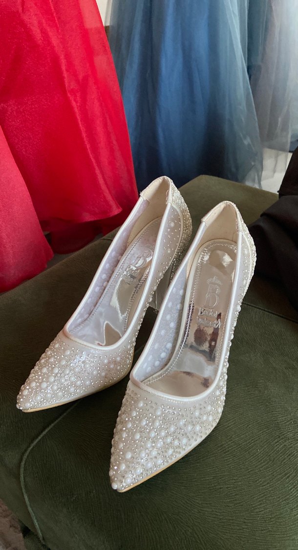 Beyaz İşlemeli Payetli Kadın Topuklu Ayakkabı - Görsel 2