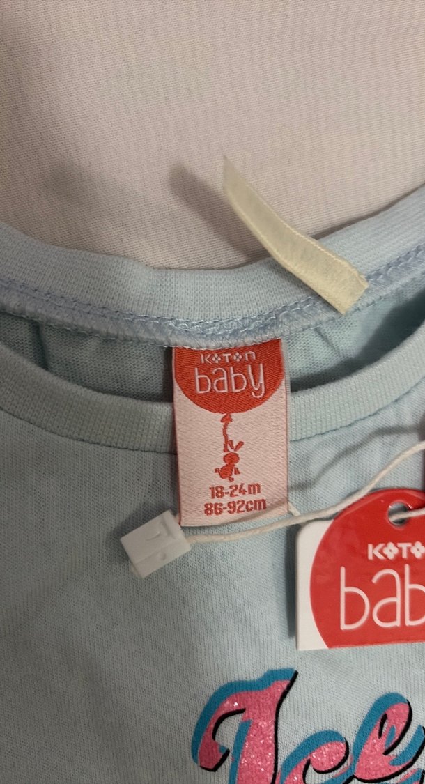 Kız Çocuk Mavi Baskılı Pamuklu Tişört - Görsel 2