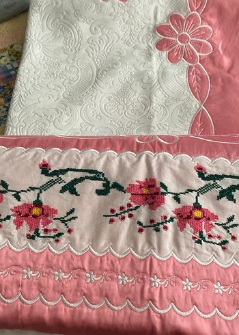 İşlemeli Pembe pike ve Çarşaf Takımı - Görsel 6