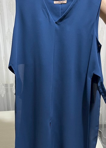 Mavi Kemerli Midi tesettür Elbisesi - Görsel 5