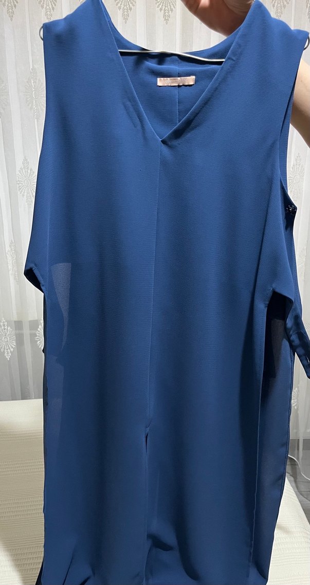 Mavi Kemerli Midi tesettür Elbisesi - Görsel 5