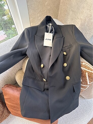 Diğer June Siyah Gold Düğmeli Blazer Ceket