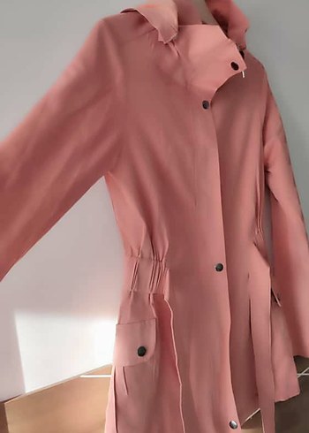 38 Beden Düğmeli Pembe Midi Trençkot