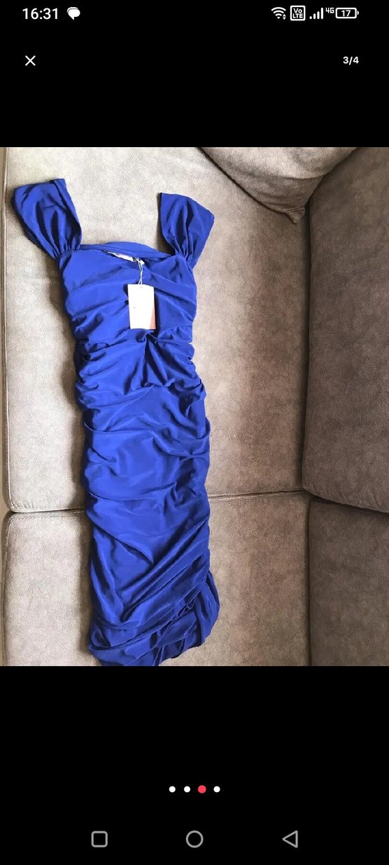 Mavi Drapeli Straplez Midi Kalem Elbise - Görsel 3