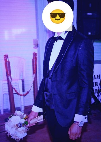 Erkek siyah Kravatlı Yelekli Takım Elbise - Görsel 2