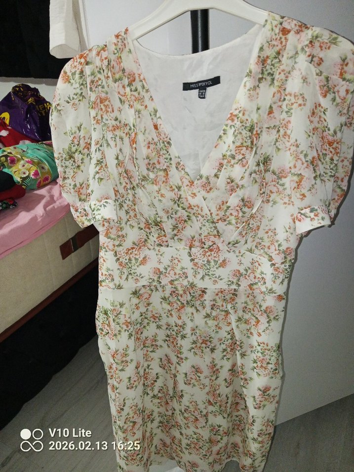 Pembe Çiçekli Midi Bohem Elbise - Görsel 2