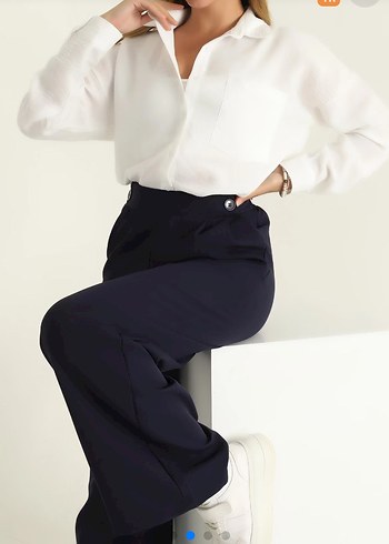 Kadın Beyaz Pamuklu Düğmeli Gömlek - Görsel 2