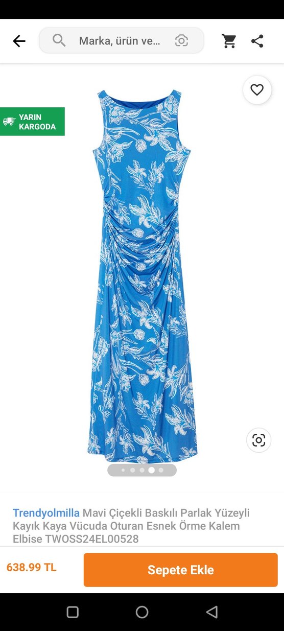 Kadın Lacivert Çiçekli Uzun Drapeli Elbise - Görsel 2