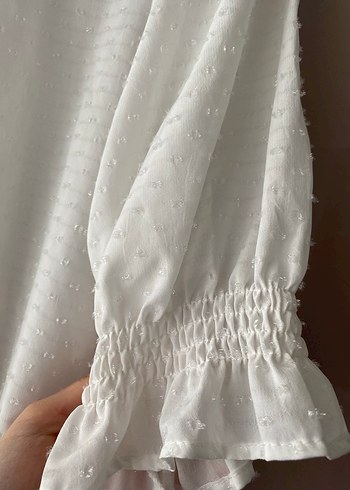 Düğmeli Beyaz Keten Kadın Gömlek - Görsel 4