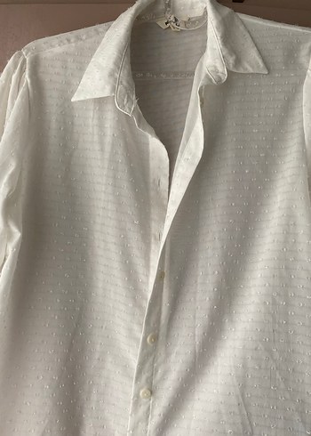 Düğmeli Beyaz Keten Kadın Gömlek - Görsel 2