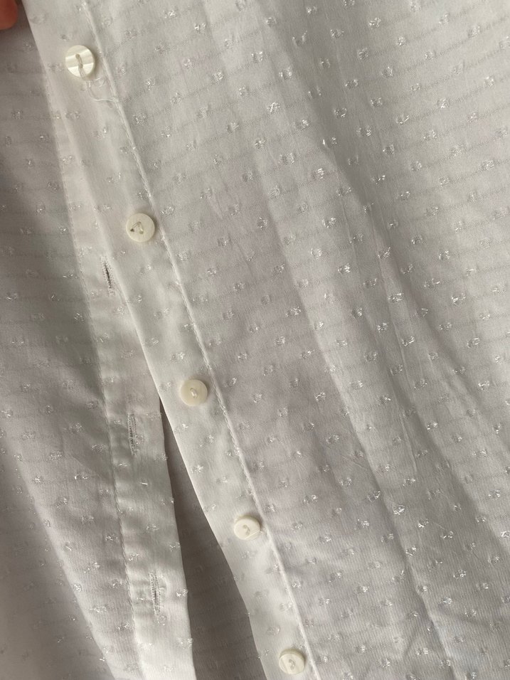 Düğmeli Beyaz Keten Kadın Gömlek - Görsel 3