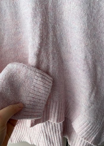 Pembe Boğazlı Örgü Kadın Kazak - Görsel 5