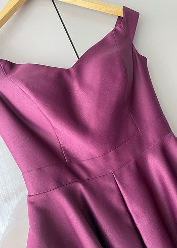 Mor Drapeli Midi Kadın Abiye Elbise - Görsel 3